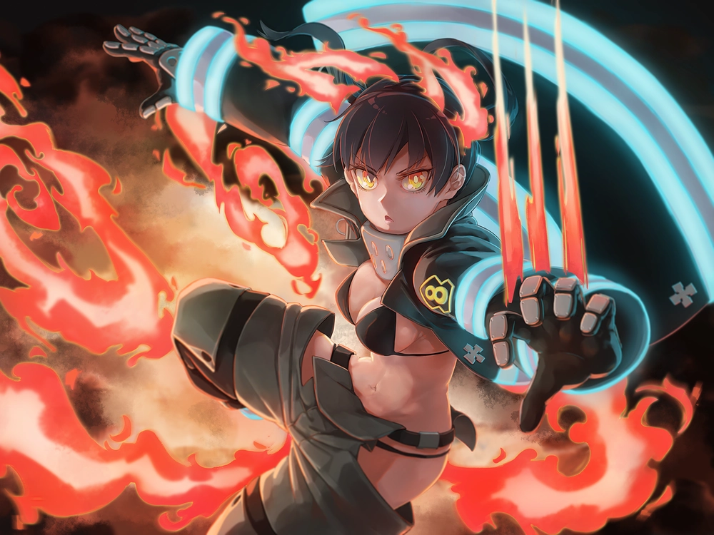 ảnh anime tamaki với hiệu ứng lửa 