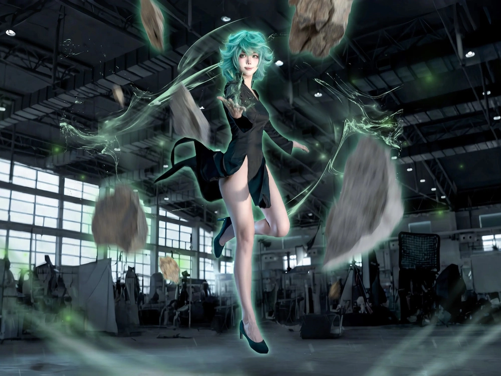tatsumaki cosplay tóc xanh quyền năng 