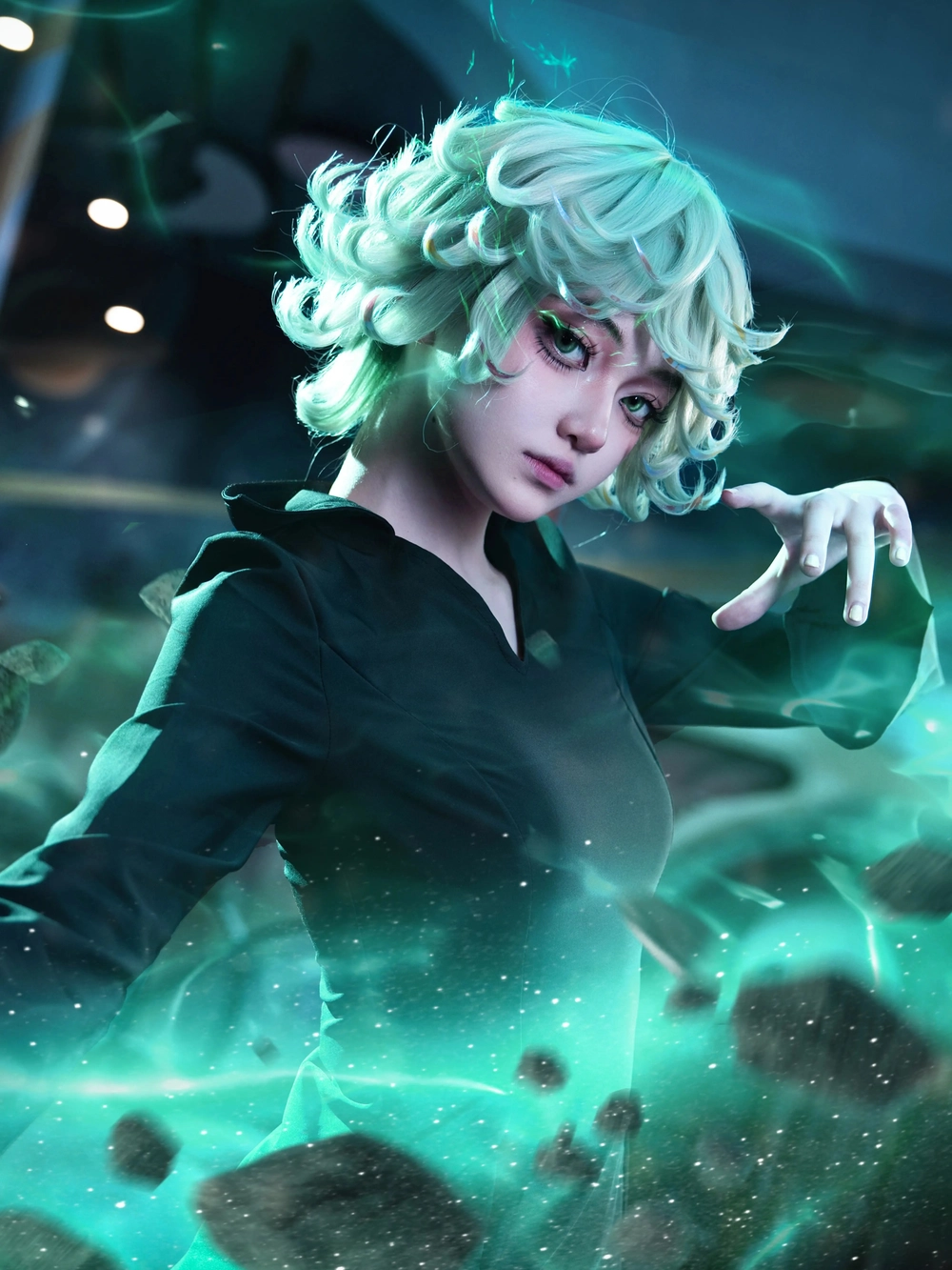 cosplay anime tatsumaki tóc xanh 
