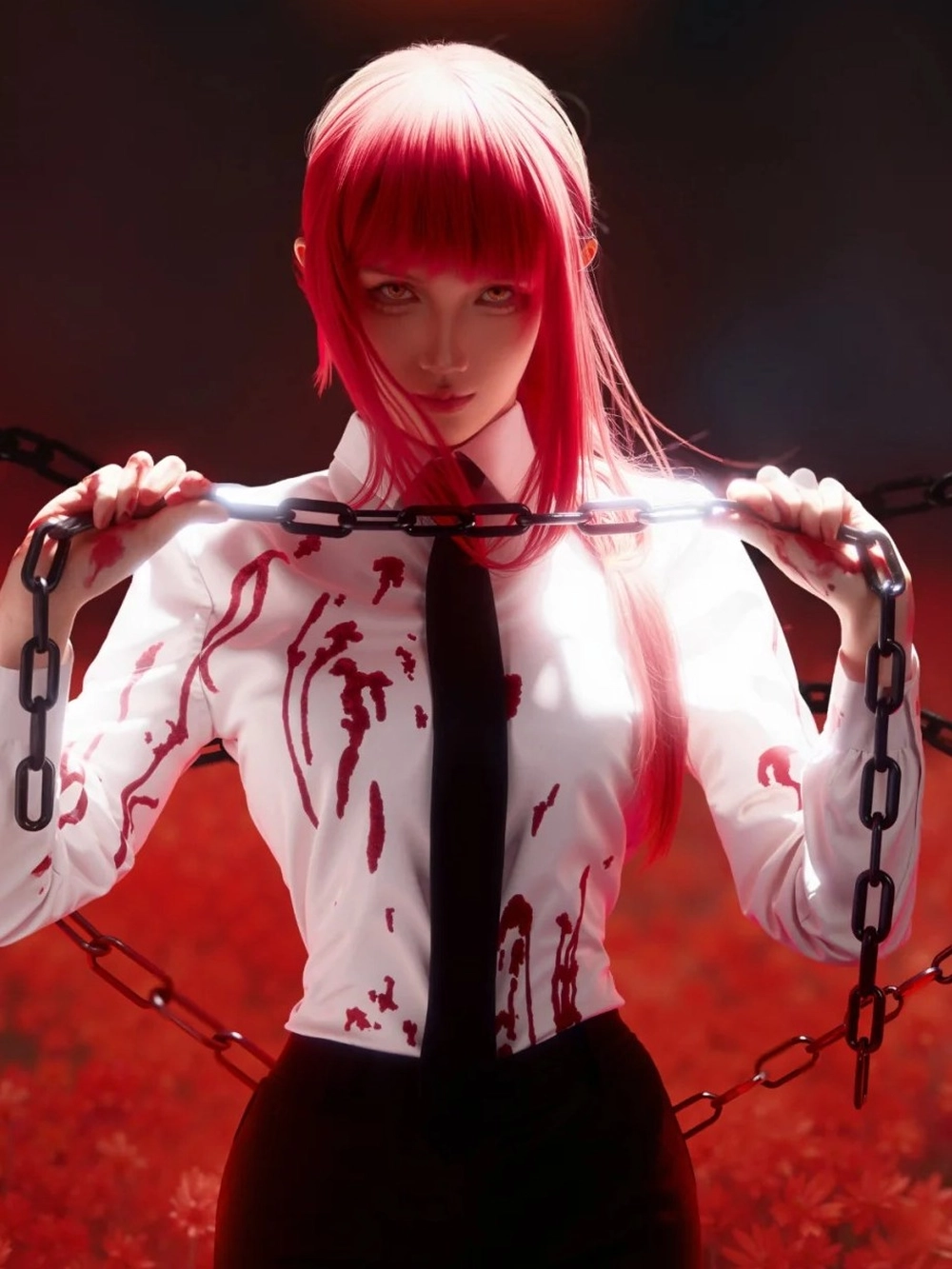 ảnh cosplay makima tay cầm chuỗi sắc nét 