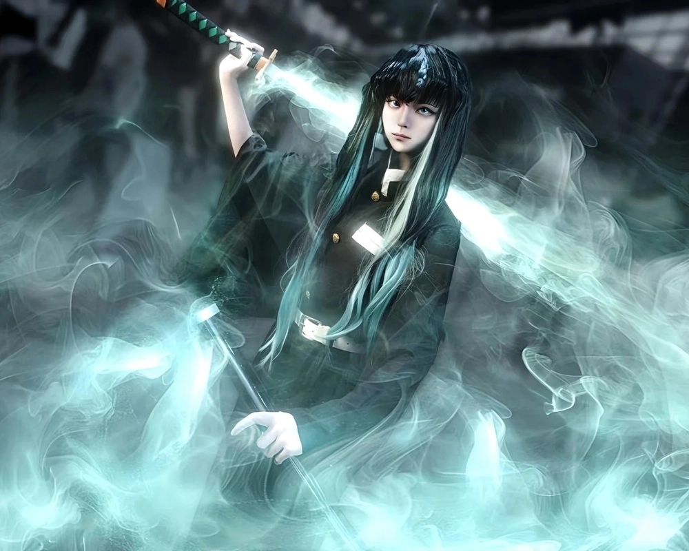 ảnh muichiro cosplay đang chiến đấu 