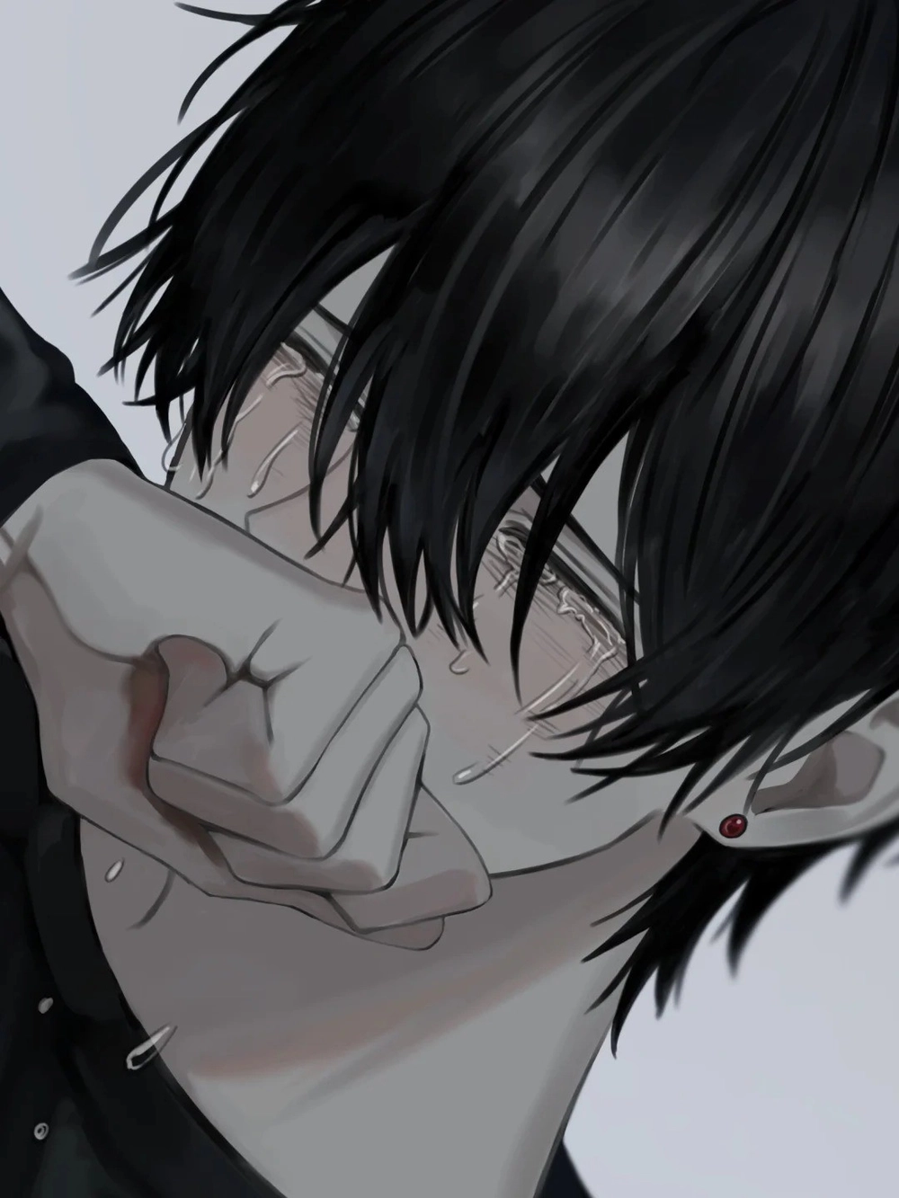 anime nam buồn đen trắng