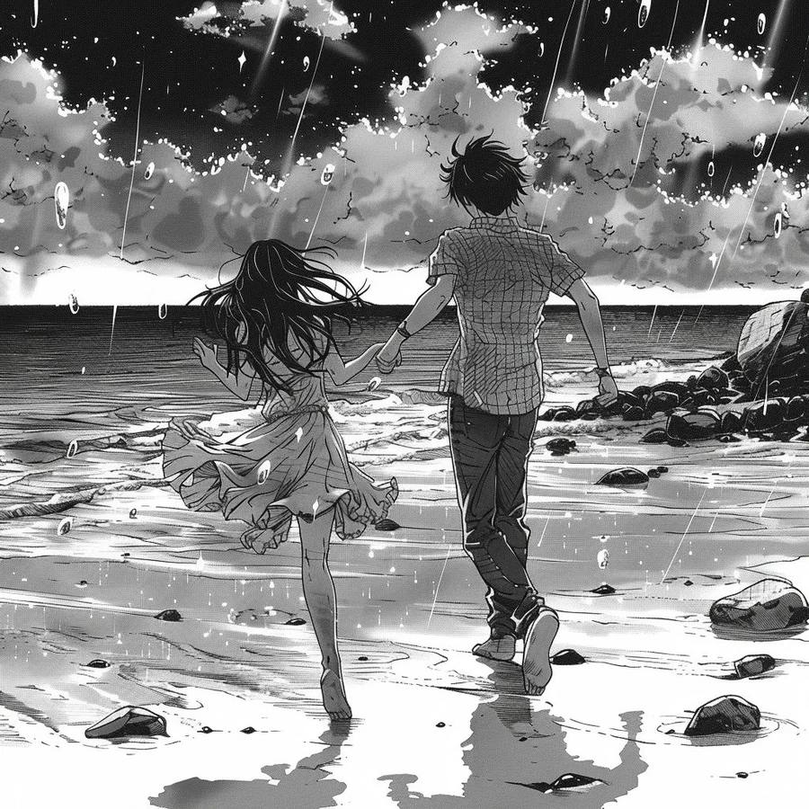 ảnh anime đen trắng hai người