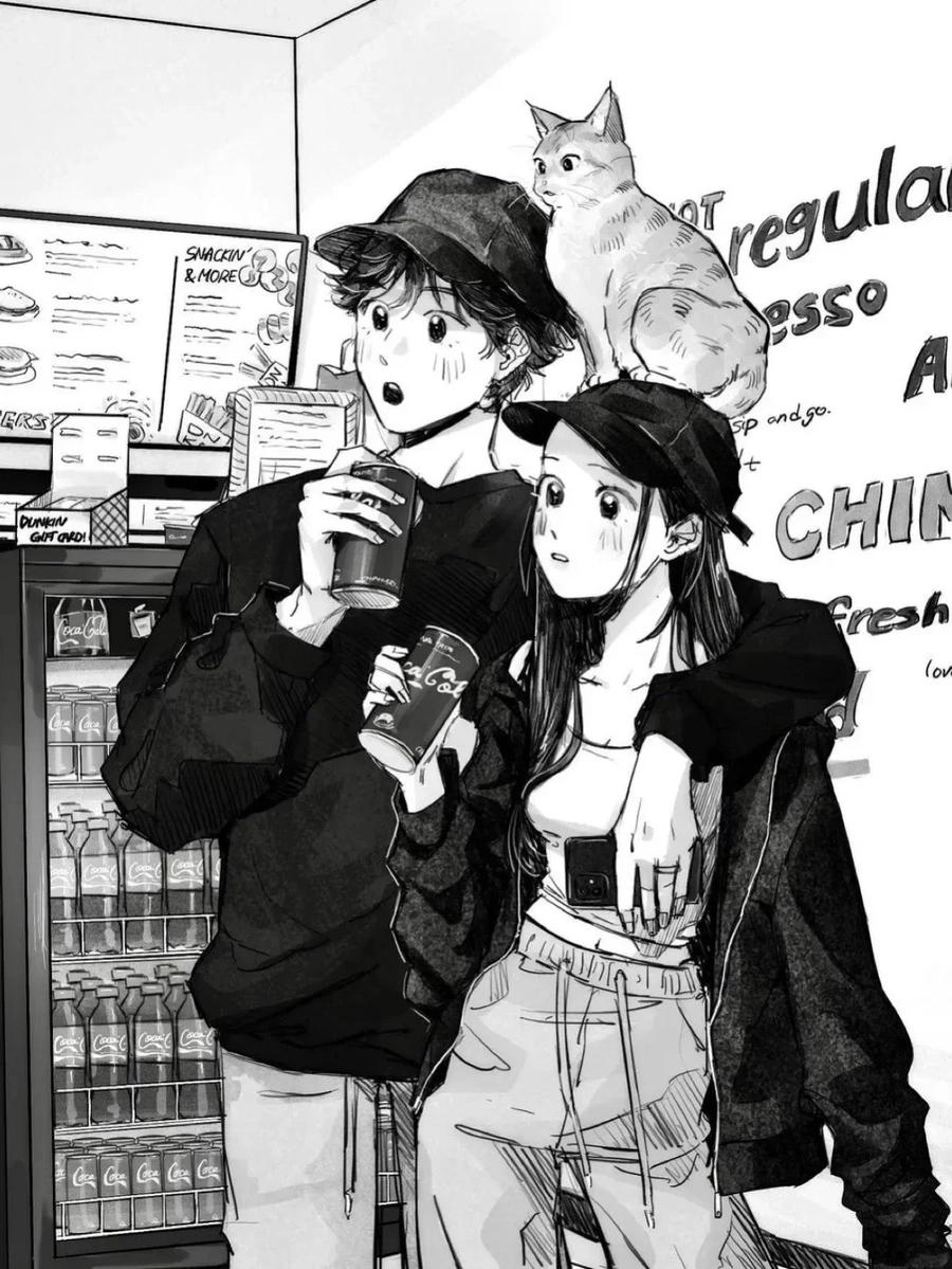 ảnh đôi anime trắng đen nghệ thuật