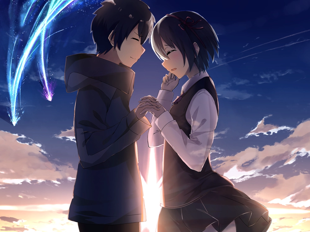 anime cặp đôi nắm tay