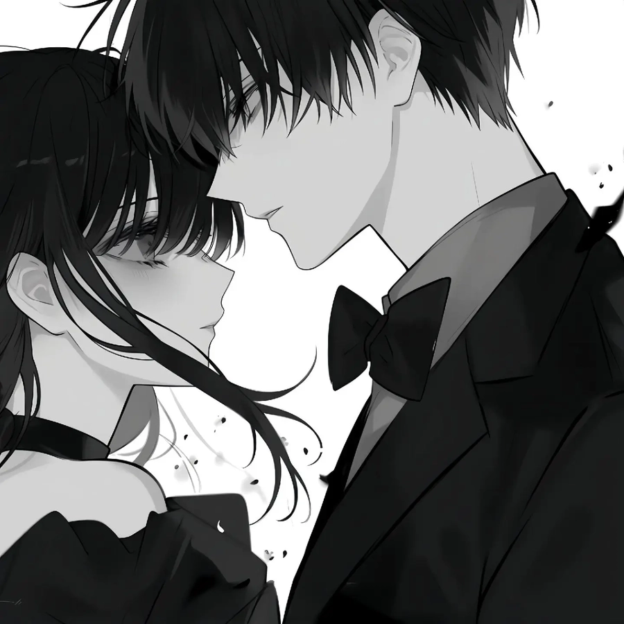 anime trắng đen couple buồn