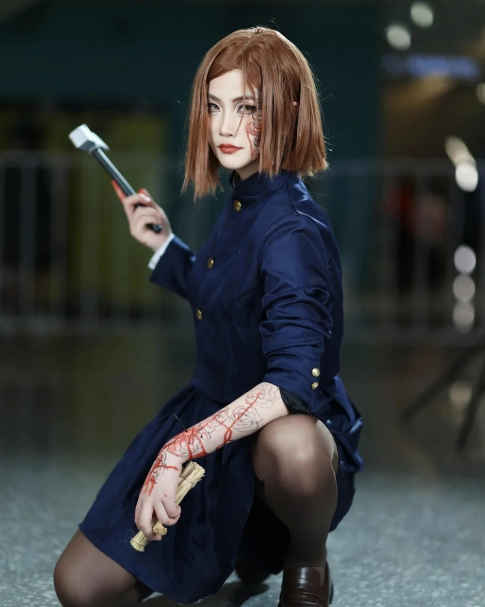nobara cosplay tóc cam ngắn