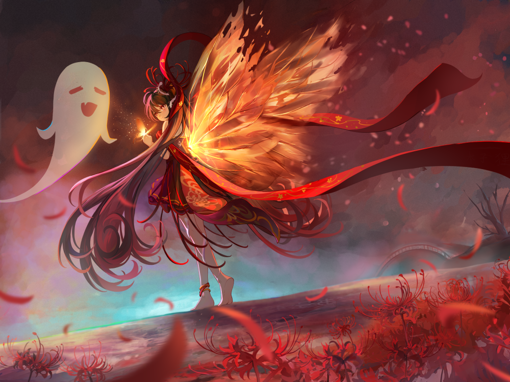 Cảnh anime buồn bên hoa bỉ ngạn