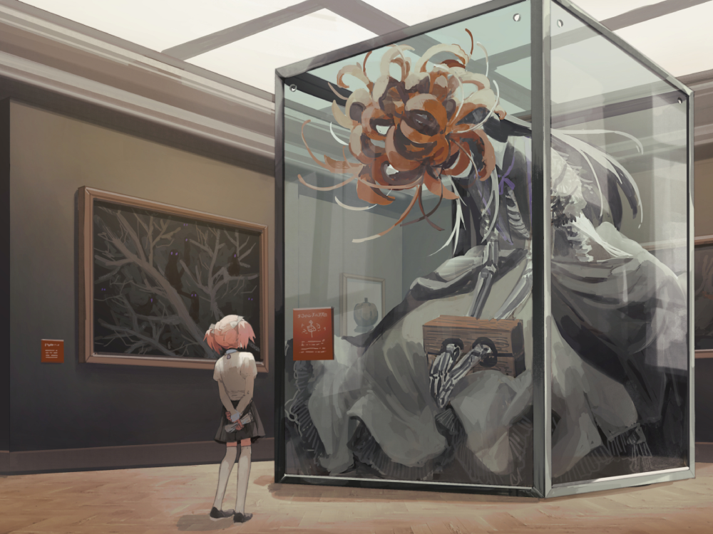 Nữ anime chạm vào hoa bỉ ngạn