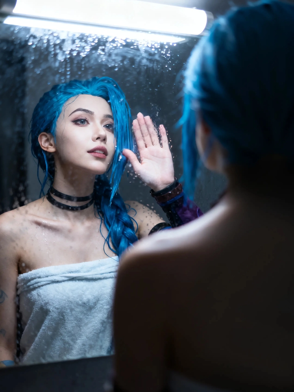 cosplay jinx với mái tóc xanh dương