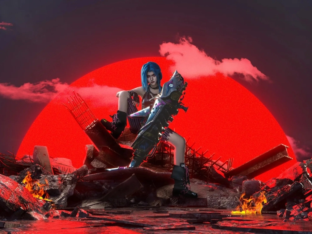 jinx cosplay với súng khổng lồ